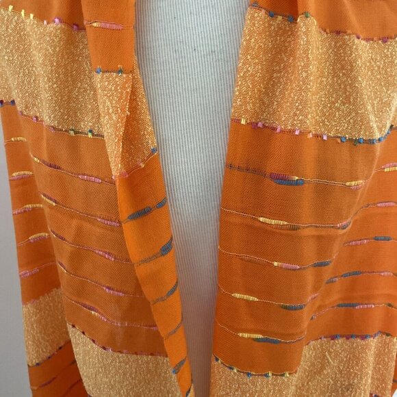 Handwoven Striped Wrap Scarf Orange Colorful Fringe Lightweight Boho 27X76" - Picture 2 of 9